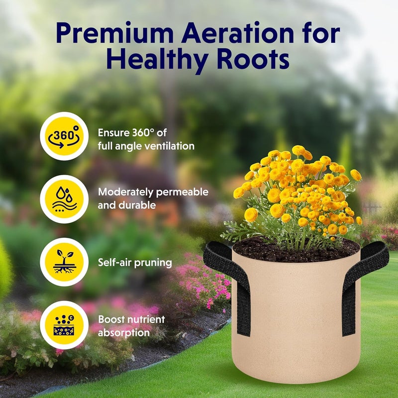 YSSOA 5-Pack 1 Gallon Grow Bags Heavy Duty Thickened Nonwoven Aeration Fabric Pots with Handles, Cloth Pots for Plants, Vegetable, Flower, Tomato Potato - Image 5